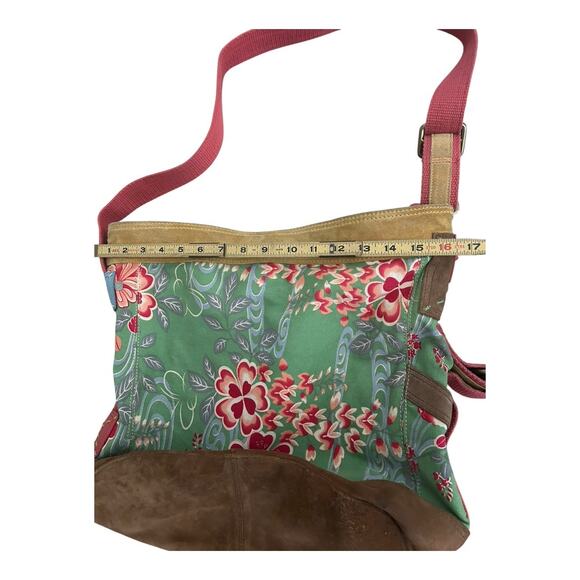 LUCKY BRAND Floral Blossom Green Canvas Suede purse tote bag boho Large VTG Y2k - Picture 8 of 11